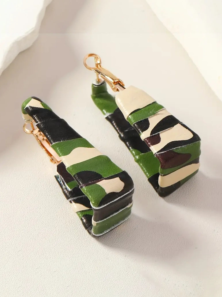 Camo Print Wrapped Door Knocker Earrings