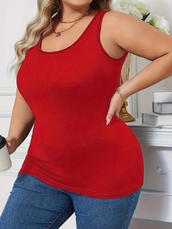 Amellia Perfect Plus Size Tank Top by Run Free by Vee in Red, plus size tank top, front view