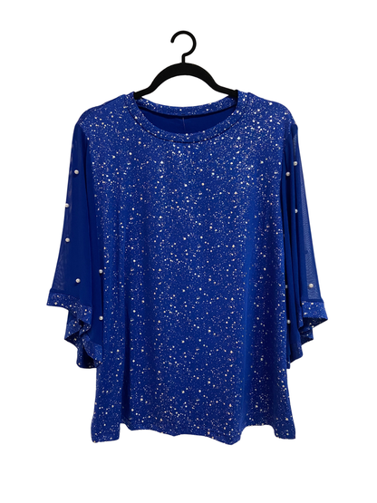 Arabella Plus Size Sparkly Top in Bright Blue