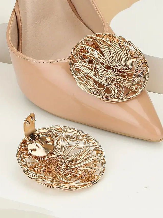 Tangled Round Gold Metal Shoe Clips