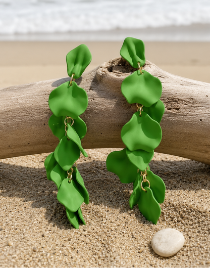 Exaggerated Long Petal Tassel Earrings in Lime