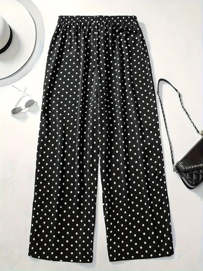 Kelly Plus Size Wide Leg Casual Pant in Polka Dot