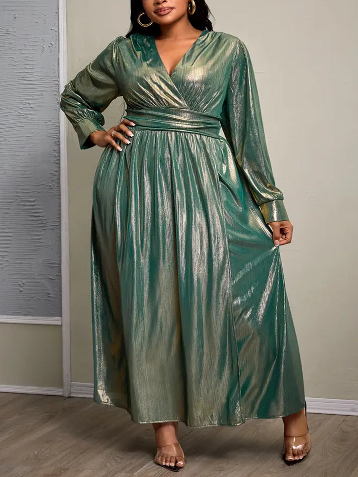 Sidney Plus Size Maxi Gown in Shimmery Metallic