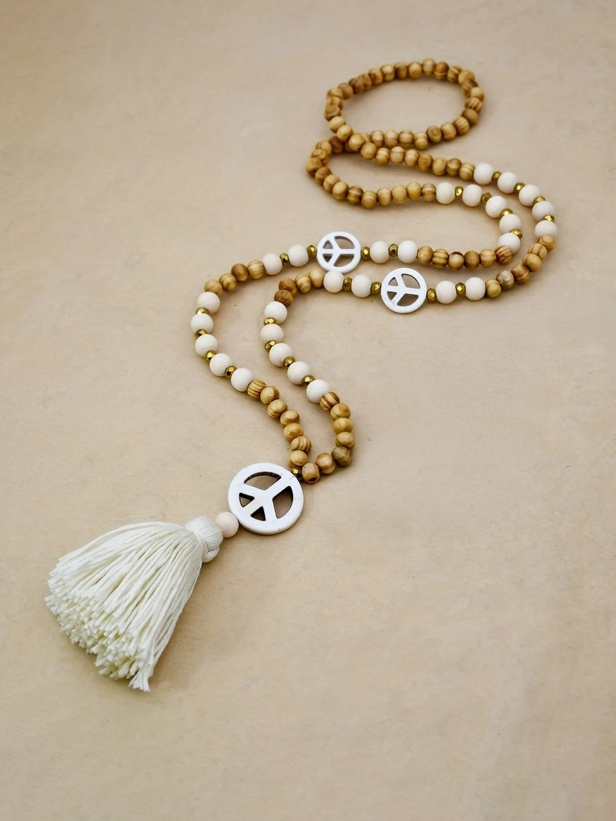 Boho Chic Peace Beaded Tassel Necklace
