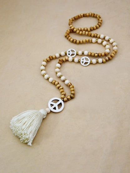 Boho Chic Peace Beaded Tassel Necklace