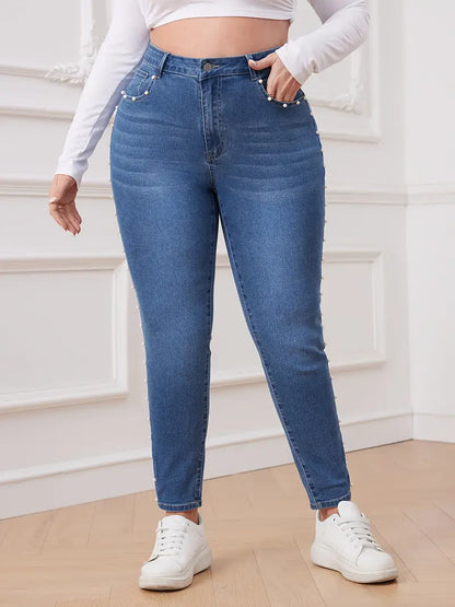 Nikki Plus Size Pearl-Embellished Skinny Jeans