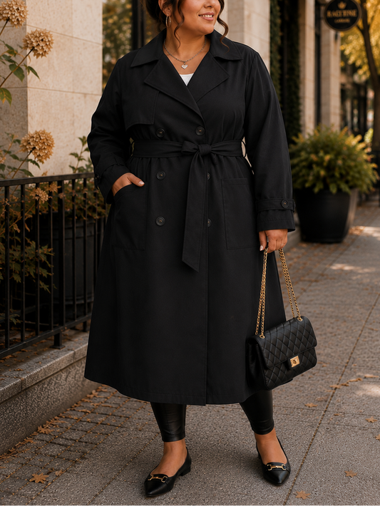 The Classic Plus Size Trench Coat in Black