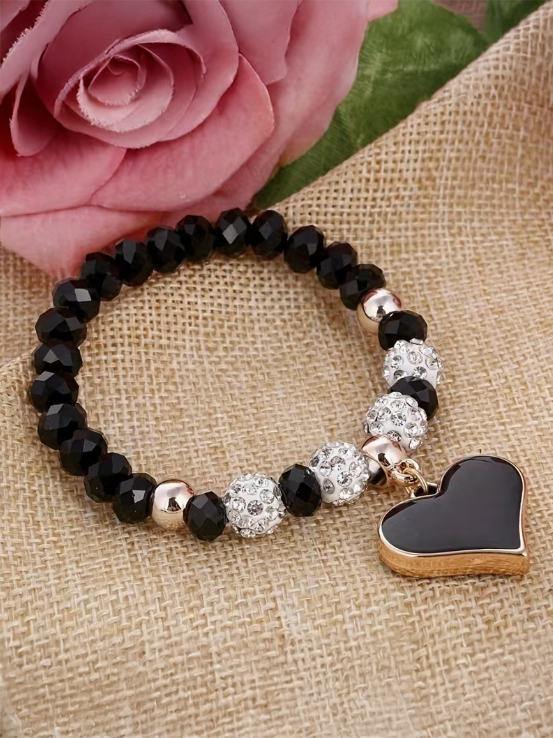 Beaded Heart Charm Bracelet, bracelet, front view