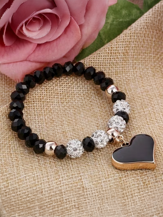 Beaded Heart Charm Bracelet, bracelet, front view