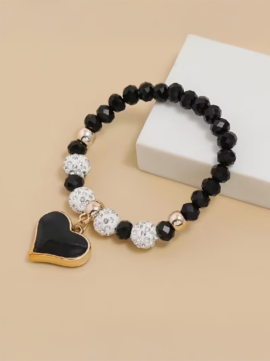 Beaded Heart Charm Bracelet, bracelet, alternate view