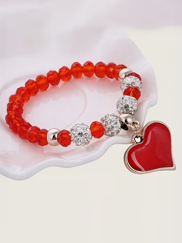 Beaded Heart Charm Bracelet, bracelet, detail view