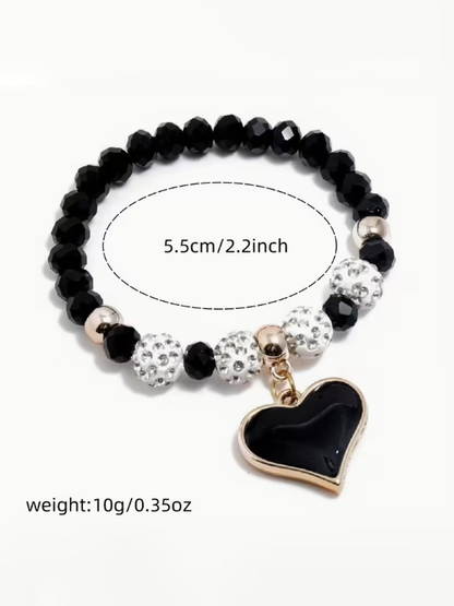 Beaded Heart Charm Bracelet, bracelet, styled view