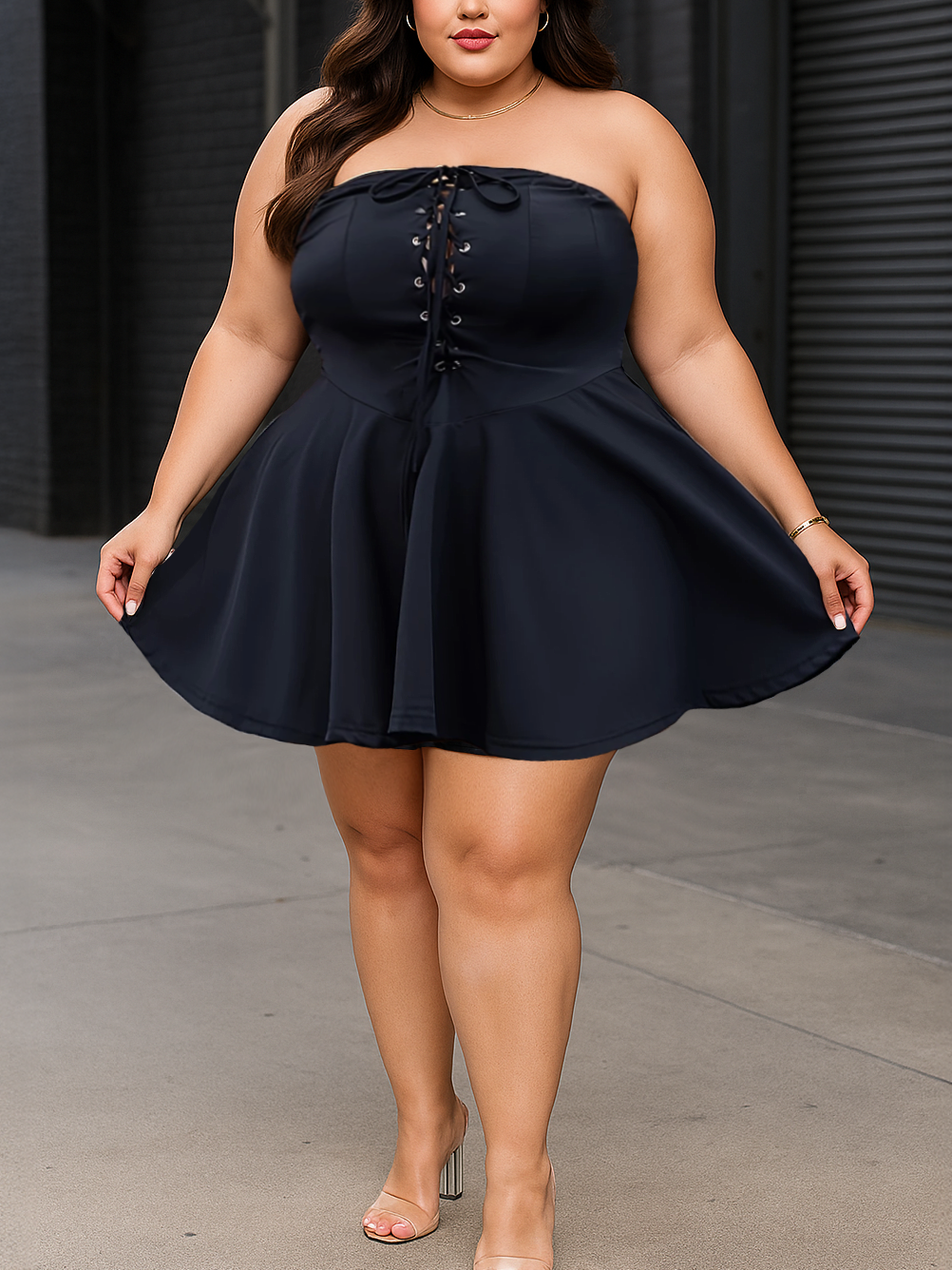 Rio Plus Size Lace Up Mini Dress