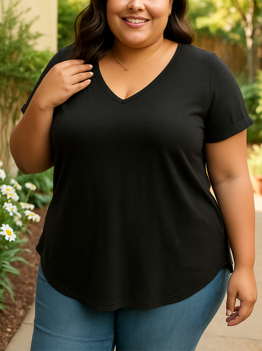 Neva Perfect Plus Size V-neck T-shirt in Black