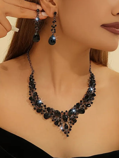 Sparkle Crystal Black Necklace and Earring Set