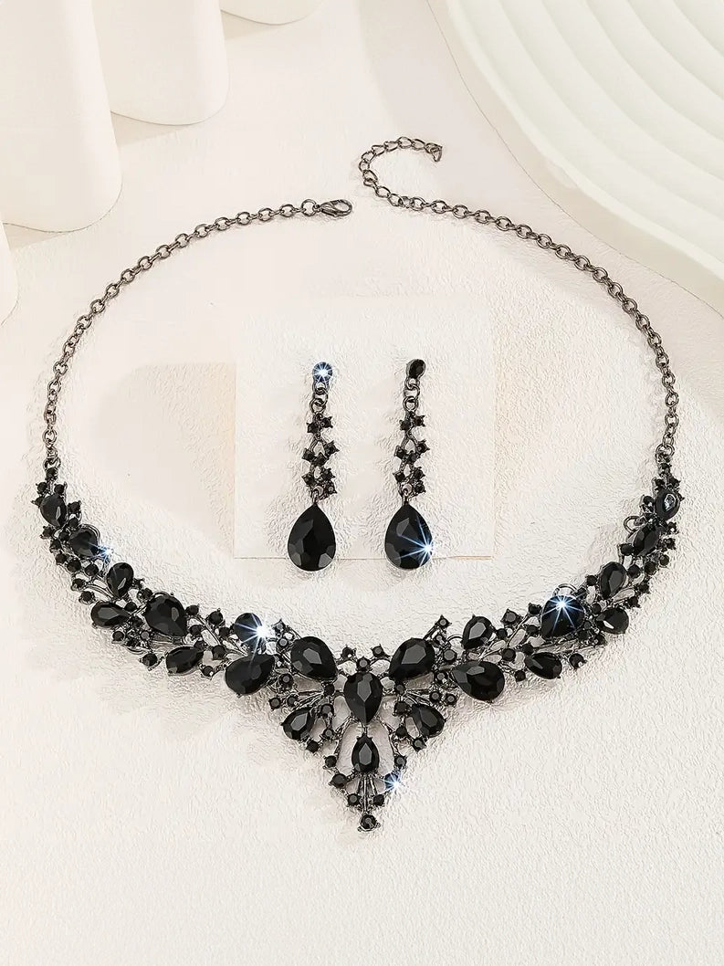 Sparkle Crystal Black Necklace and Earring Set