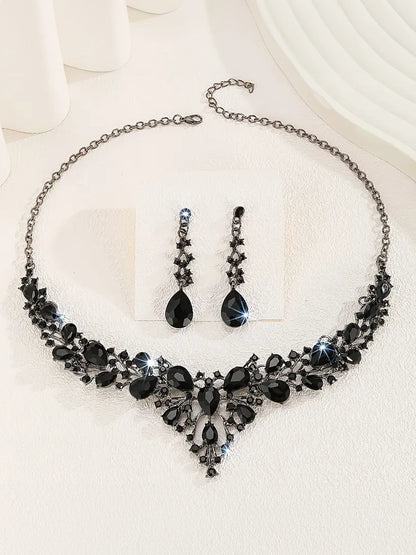 Sparkle Crystal Black Necklace and Earring Set