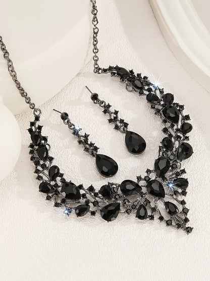 Sparkle Crystal Black Necklace and Earring Set