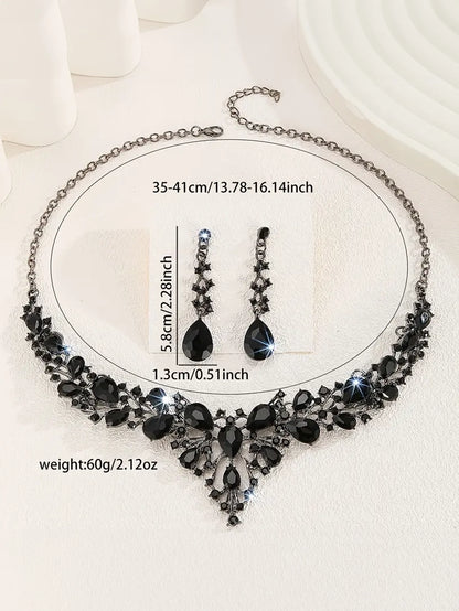 Sparkle Crystal Black Necklace and Earring Set