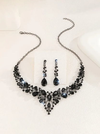 Sparkle Crystal Black Necklace and Earring Set