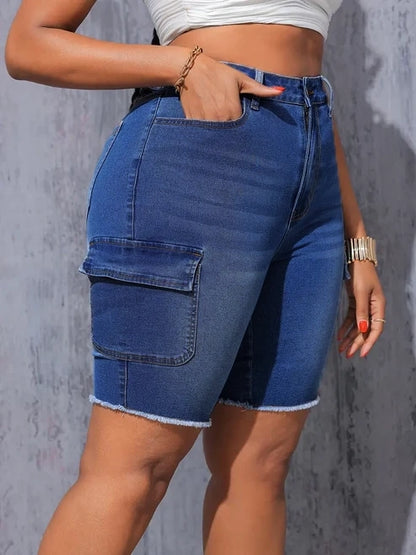 Blythe Plus Size Bermuda Cargo Denim Shorts