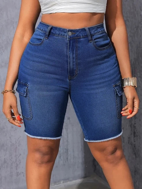 Blythe Plus Size Bermuda Cargo Denim Shorts