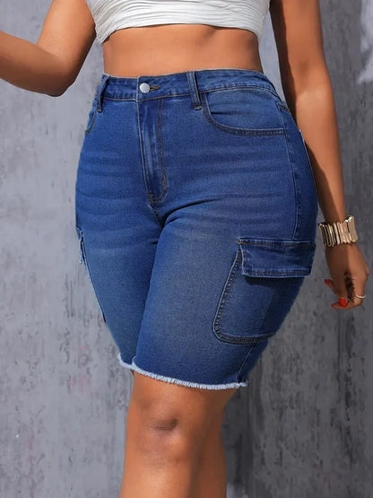 Blythe Plus Size Bermuda Cargo Denim Shorts