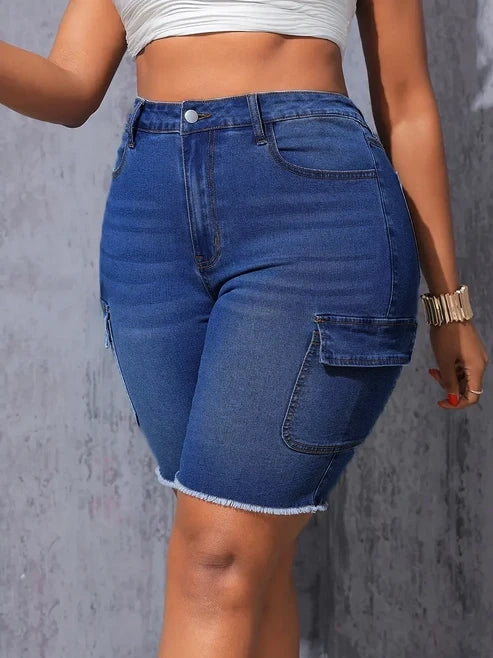 Blythe Plus Size Bermuda Cargo Denim Shorts