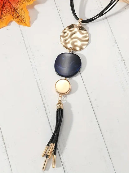 Multi Disc Long Pendant Necklace with Tassel