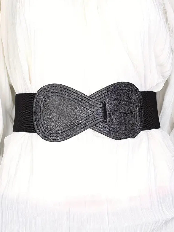 Bow Shaped Elastic Plus Size Belt in Black, belt, front view