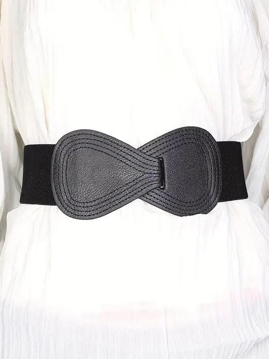 Bow Shaped Elastic Plus Size Belt in Black, belt, front view