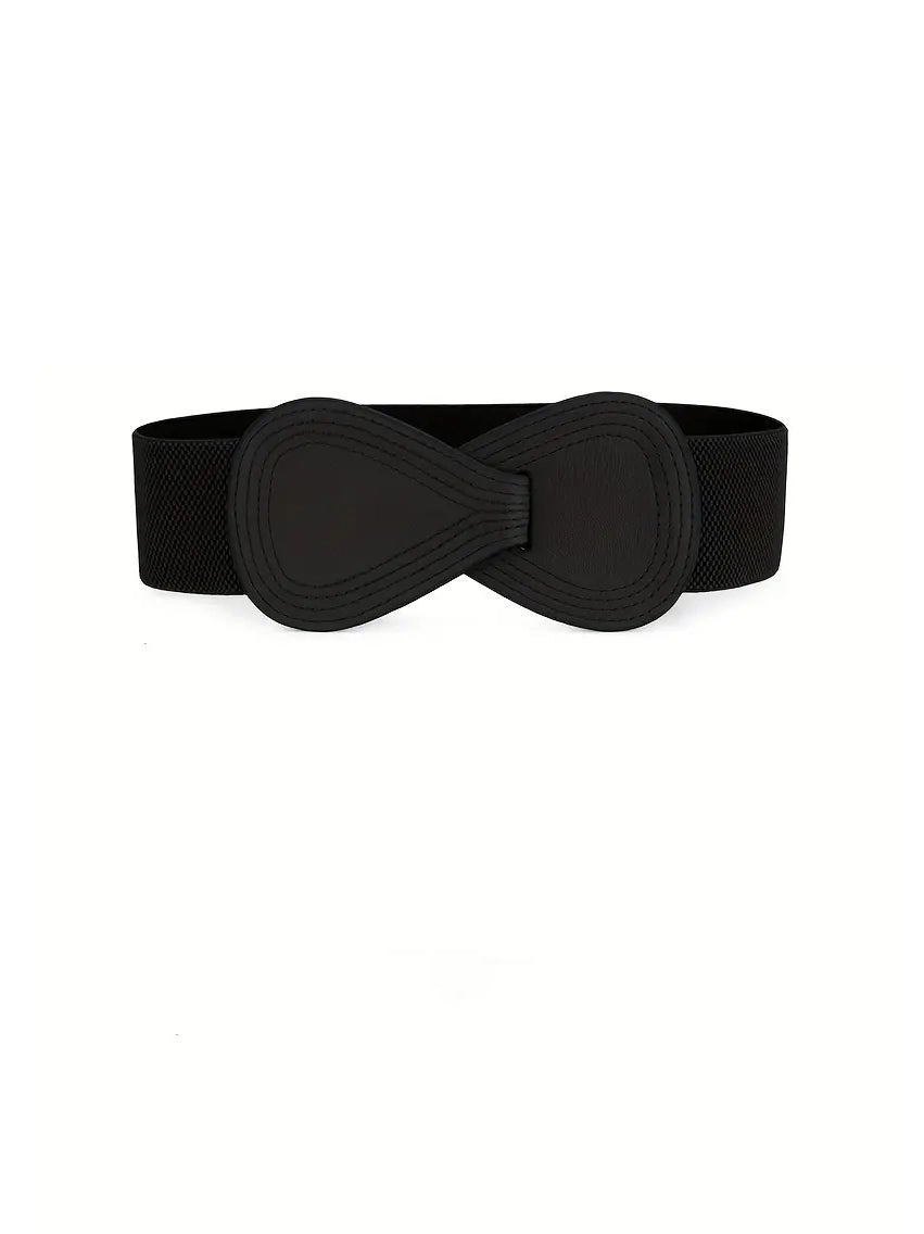 Bow Shaped Elastic Plus Size Belt in Black, belt, detail view