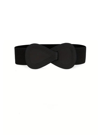 Bow Shaped Elastic Plus Size Belt in Black, belt, detail view
