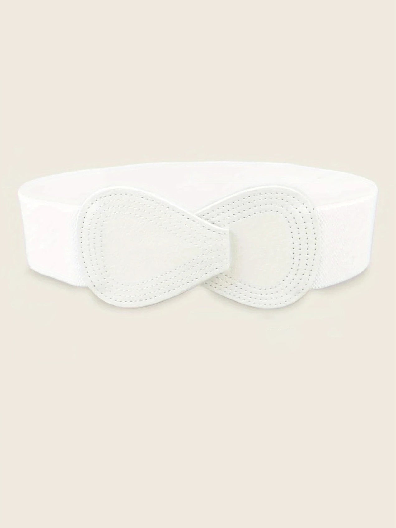 Bow Shaped Elastic Plus Size Belt in White, belt, front view