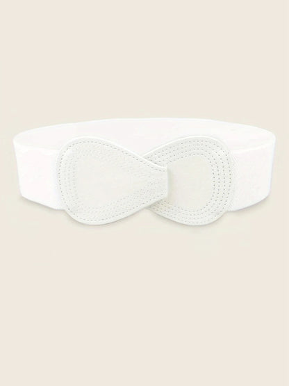 Bow Shaped Elastic Plus Size Belt in White, belt, front view