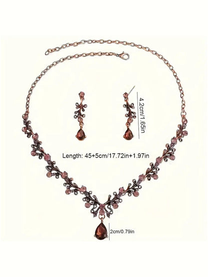 Antique Vintage Necklace Set in Burgundy