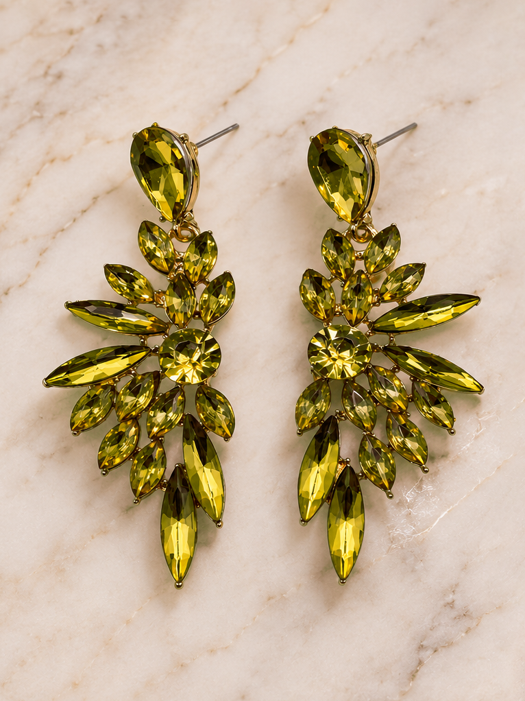Crystal Olive Statement Earrings