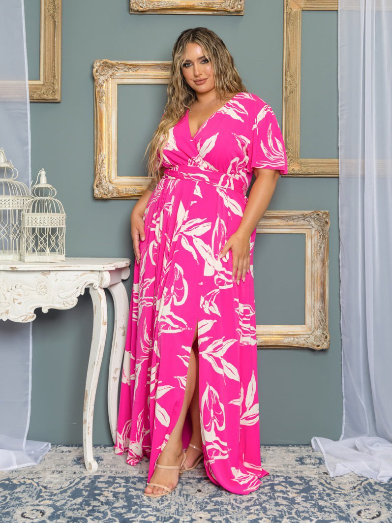 Claire Plus Size Chiffon Maxi Dress in Pink Floral