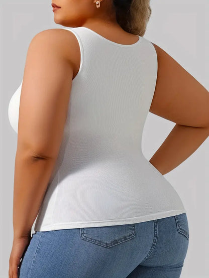 Freesia Ribbed Plus Size Tank Top with Built-in Bra by Run Free by Vee