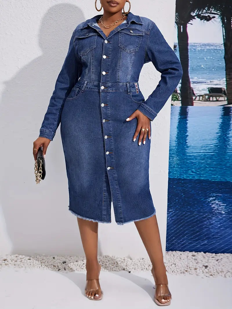 Christine Button Down Plus Size Denim Dress