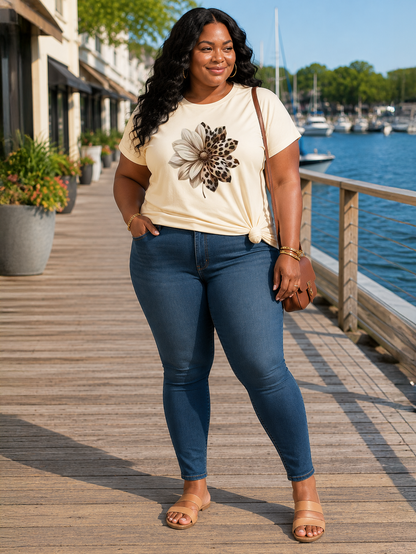 Sunflower Crew Neck Plus Size T-shirt