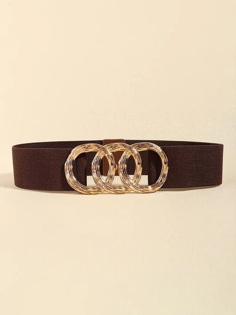 Triple Circle Elastic Plus Size Belt in Brown