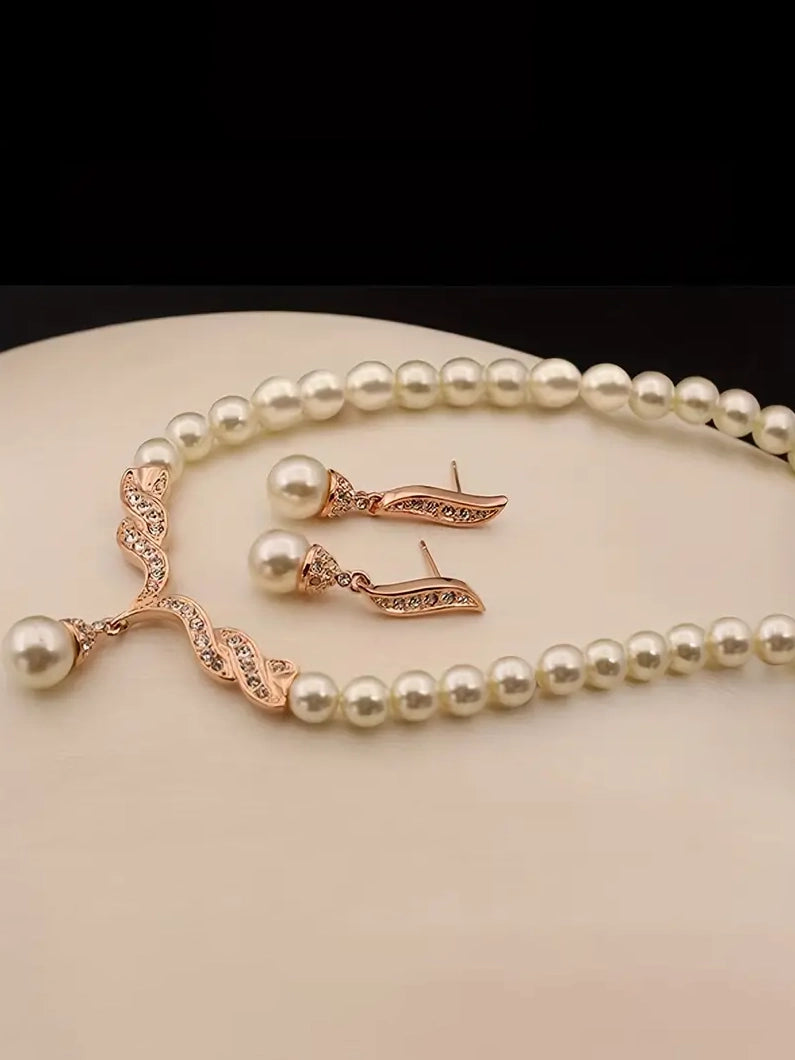 Faux Pearl Necklace & Earring Jewelry Set