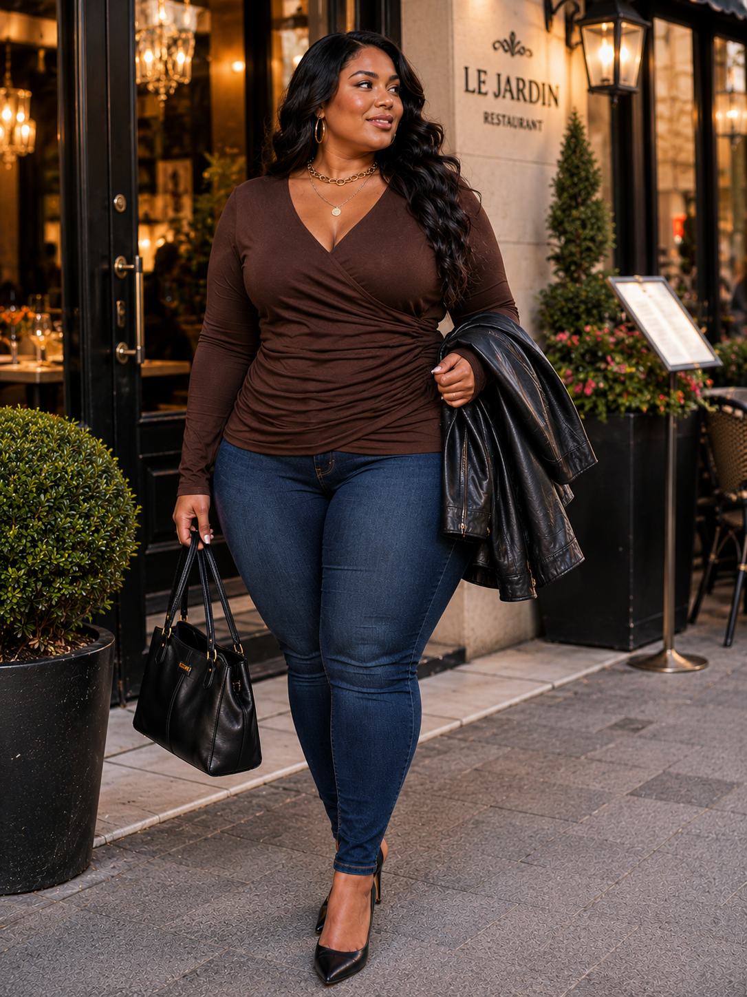 Joanne Long Sleeve Plus Size Top in Brown