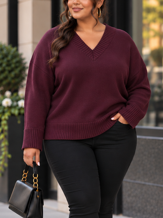 Autumn V-Neck Plus Size Sweater