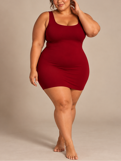 Short Bodycon Tank Plus Size Dress in Red