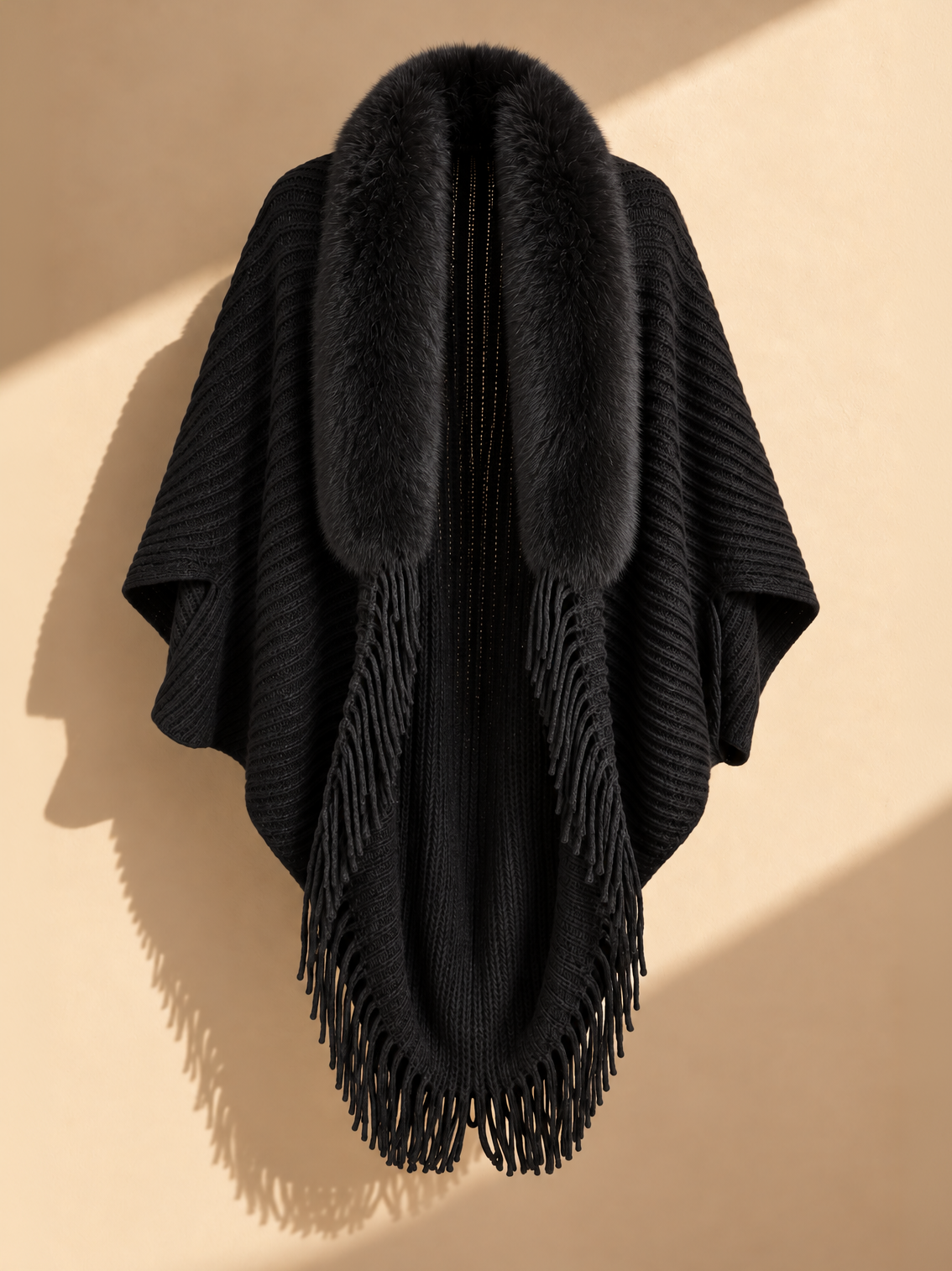 Cape with Fur Trim in Ivory or Black