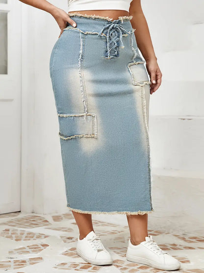 Emilie Plus Size High-Waist Denim Skirt