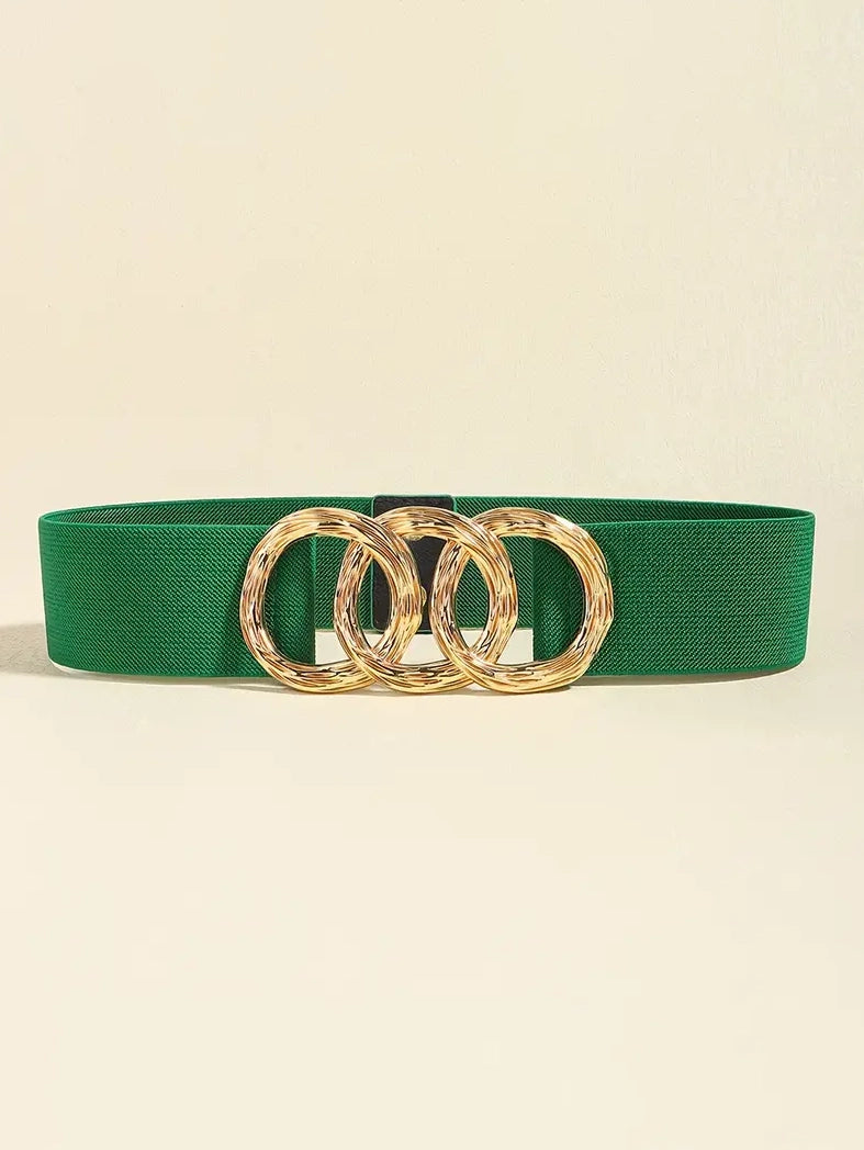 Triple Circle Elastic Plus Size Belt in Green