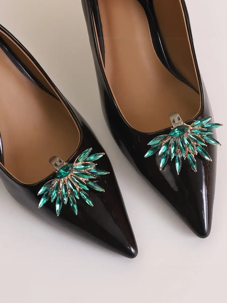 Green Rhinestone Shoe Clips